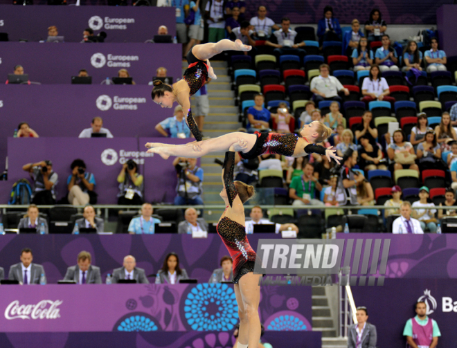 Akrobatika gimnastikası üzrə qadınlar arasında çoxnövçülük yarışlarının final mərhələsi. Bakı, Azərbaycan, 19 iyun 2015